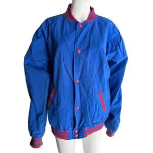 Vintage Mervins Cheetah Mens Bomber Jacket Blue Red Snap Front Unisex Large